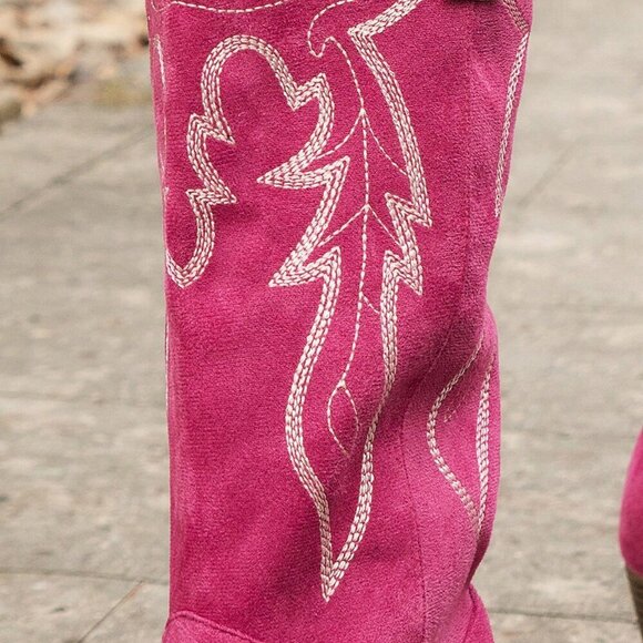 Hot Pink Western Women's Wedge Heel Embroidered Metallic Sequin High Boots - Picture 6 of 6